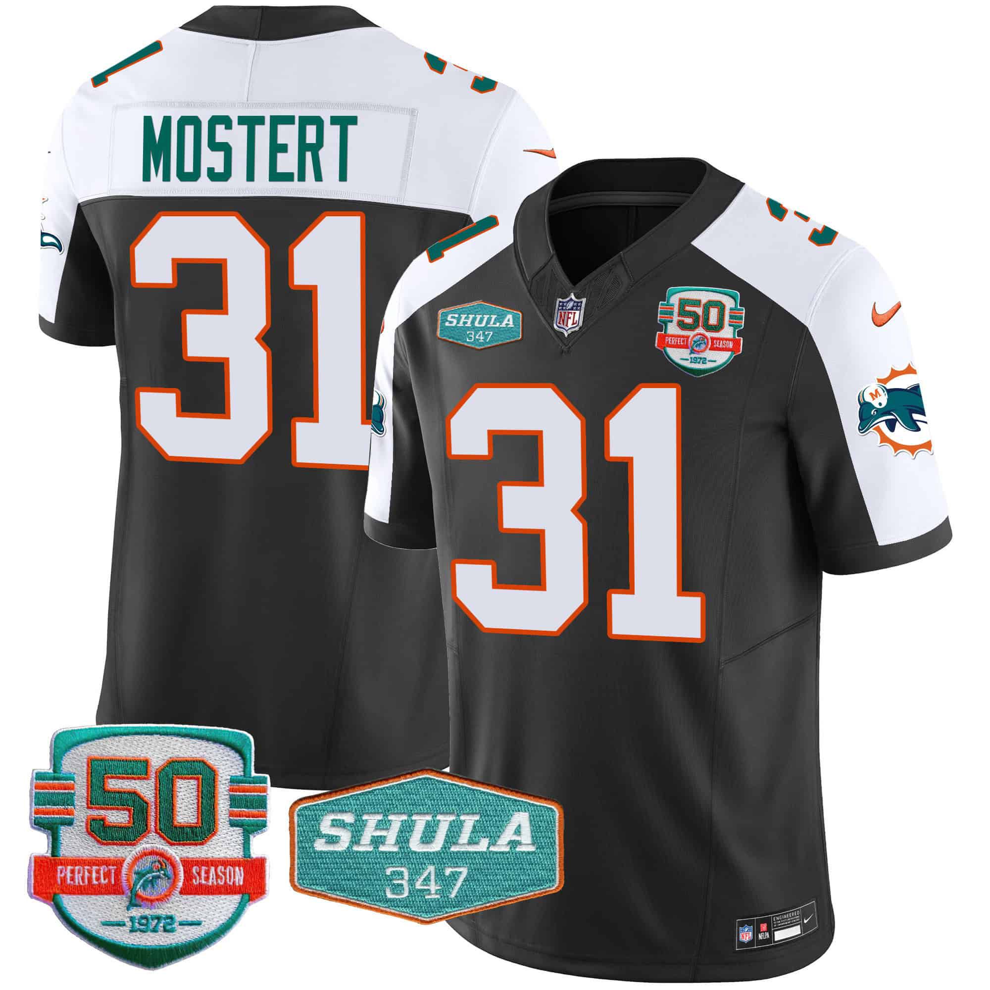 Men Miami Dolphins #31 Mostert Black 2024 Nike Throwback Shula 347 Patch Vapor NFL Jersey->indianapolis colts->NFL Jersey